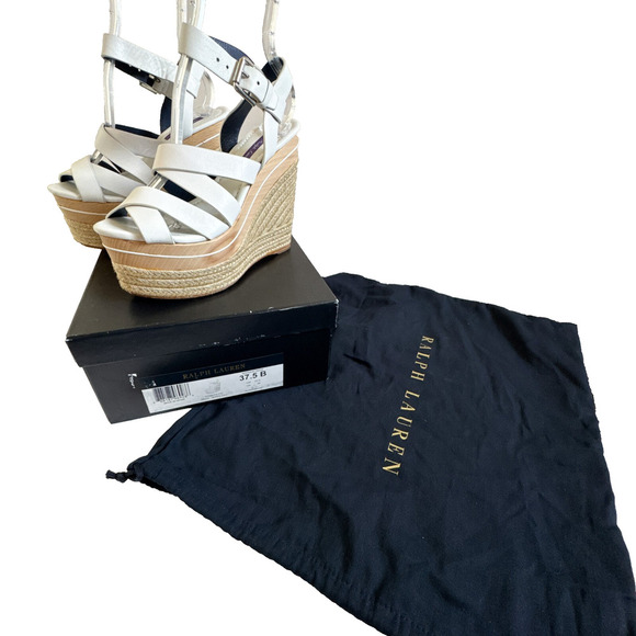 Ralph Lauren Purple Label Shoes - Ralph Lauren Purple Label Erin Espadrille Wedge Platform White Leather 37.5